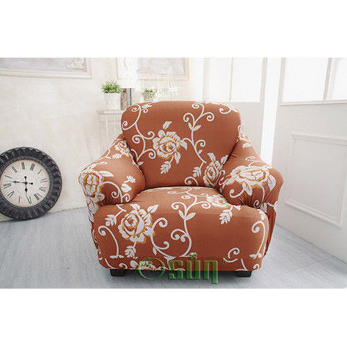 Osun-一體成型防蹣彈性沙發套/沙發罩_1+2+3人座 圖騰款 華麗典雅-咖啡金玫瑰