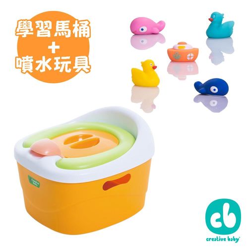 Creative Baby 多功能三合一學習軟墊馬桶+水上樂園噴水洗澡玩具5入/組