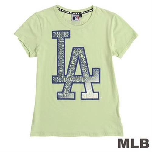 MLB-洛杉磯道奇隊文字拼貼短袖T恤-淺綠(女)
