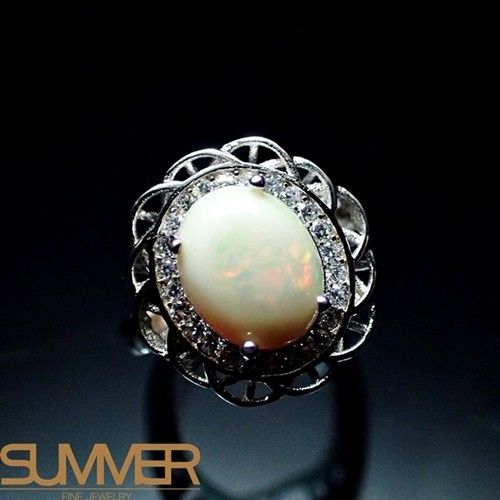 【SUMMER寶石】設計款天然蛋白石戒指(時尚設計款-925銀) (AF-2)