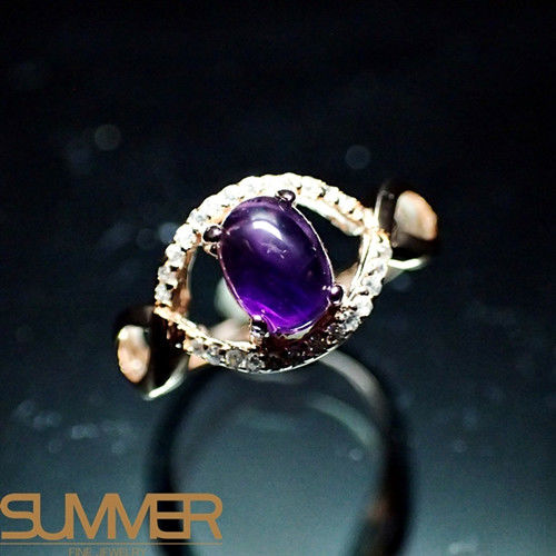 【SUMMER寶石】天然智慧之石紫水晶戒指(925銀玫瑰金色)