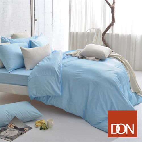 DON 原色時尚 特大200織精梳純棉被套床包四件組-晴空藍