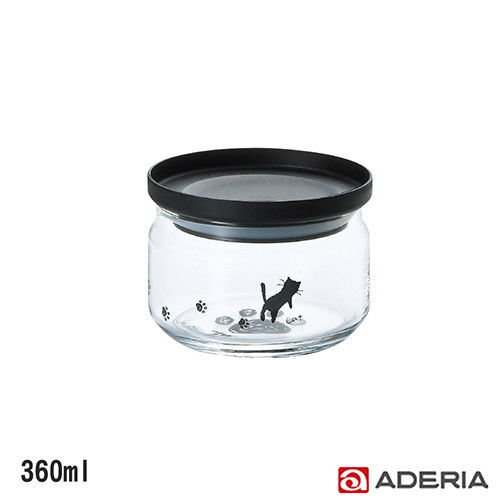 【ADERIA】日本進口貓咪堆疊玻璃罐360ml(黑)