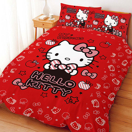 【享夢城堡】HELLO KITTY 貼心小物系列-雙人床包涼被組(粉)(紅)