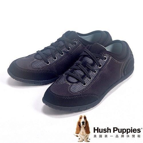 Hush Puppies 綁帶素面戶外休閒鞋女鞋-黑
