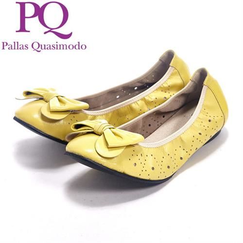 PQ 鏤口洞洞設計蝴蝶結束口鞋女鞋-黃