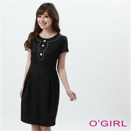 【OGIRL】修身珍珠縫飾洋裝