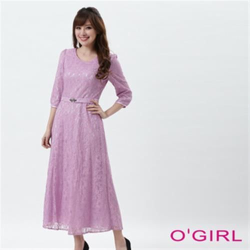 【OGIRL】蕾絲合身中長洋裝