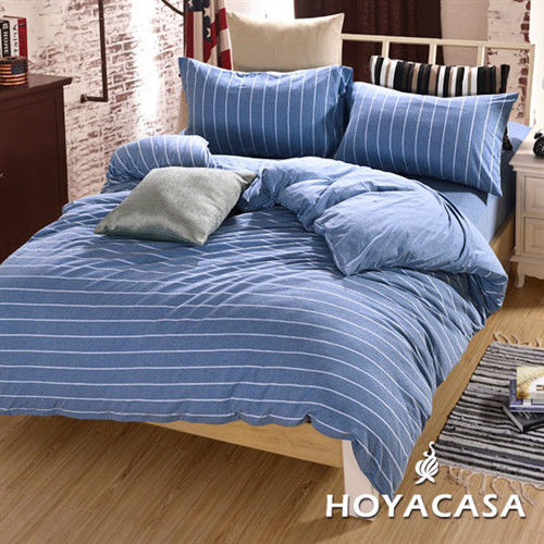 HOYACASA 藍調左岸 特大純棉針織四件式被套床包組