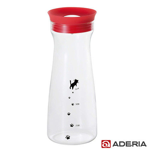 【ADERIA】日本進口貓咪耐熱玻璃冷水瓶900ml(紅)