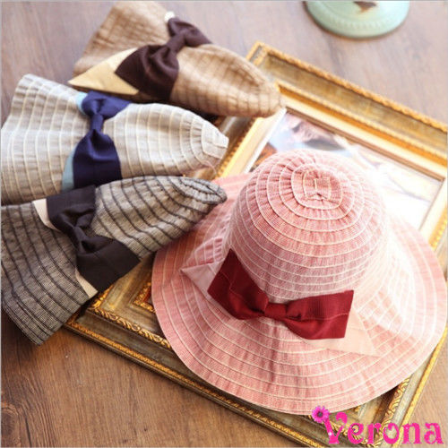 【Verona】夏季浪花小蝴蝶結可摺疊漁夫帽遮陽帽