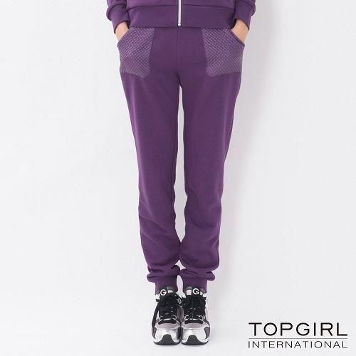  【TOP GIRL】原色拼接休閒針織修身長褲-女(深情紫)