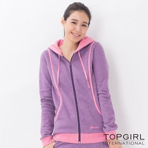  【TOP GIRL】亮麗女孩刷毛連帽針織外套-女(麻花紫)