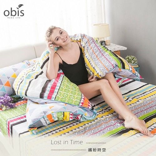 【obis】100%純棉單人3.5X6.2尺床包兩用被組-繽紛時空