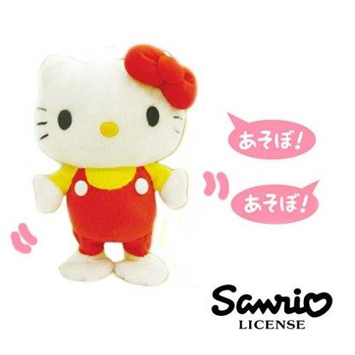 日本進口三麗鷗正版Hello Kitty錄音說話娃娃-吊帶褲版-行動