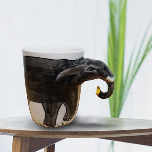 3D動物造型手繪風陶瓷杯- 大象(350ml) 