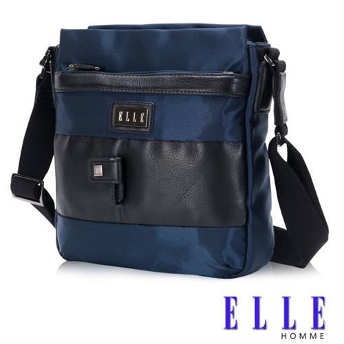 【ELLE HOMME】時尚閃耀 側背包 IPAD層 搭配頂級頭層皮亮系設計(藍EL83399-08)