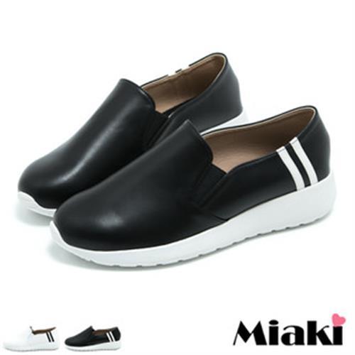 【Miaki】MIT 休閒鞋韓版設計平底圓頭包鞋(黑色 / 白色)