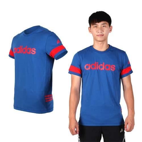 【ADIDAS】男短袖T恤-圓領 棉T 愛迪達 藍紅