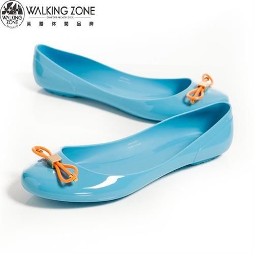  WALKING ZONE 韓版蝴蝶結亮麗配色果凍鞋-淺藍(另有深藍、黃、桃、黑)
