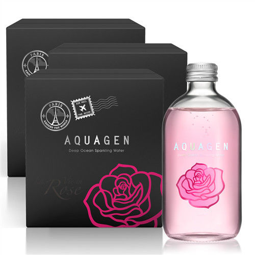 AQUAGEN 海洋深層氣泡水Rose法國玫瑰風味3箱(共72瓶x330mL/箱)