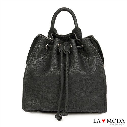 La Moda 時尚滿點~3Way多種揹法抓皺束口水桶包後背包 (黑)