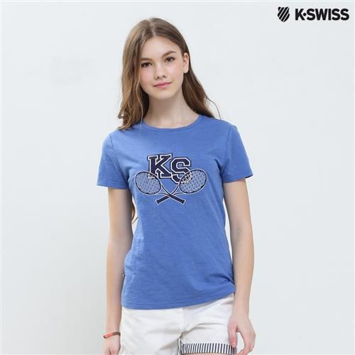 K-Swiss Emb Logo Tee印花短袖T恤-女-藍 S-XXL