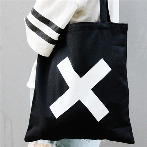 【SEIO】帆布包 禮物 歐美經典 黑色設計環保帆布包 簡約黑色 大叉叉 交換禮物 手拿 肩背包