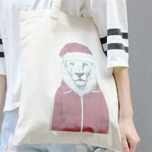 【SEIO】 帆布包 環保包 歐美獨創 自定款設計環保帆布包 聖誕節獅子 交換禮物 手拿肩背包