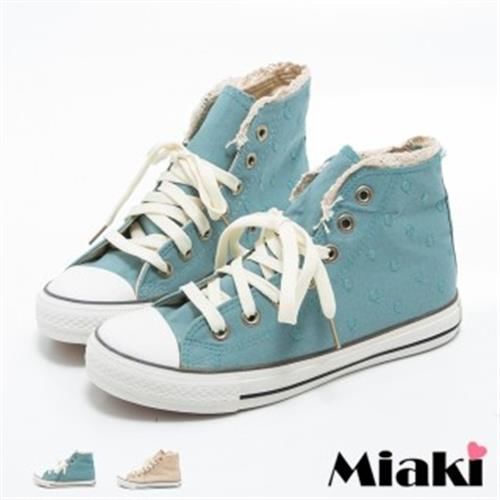 【Miaki】休閒鞋韓系丹寧平底高筒帆布包鞋 (藍色 / 卡其色)