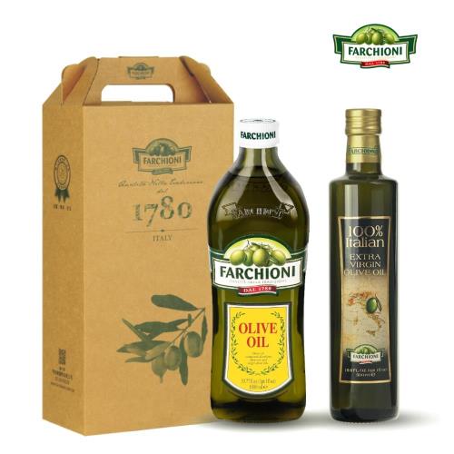 義大利 法奇歐尼 健康禮盒-經典橄欖油1000ml+莊園特級冷壓初榨橄欖油500ml 各一入