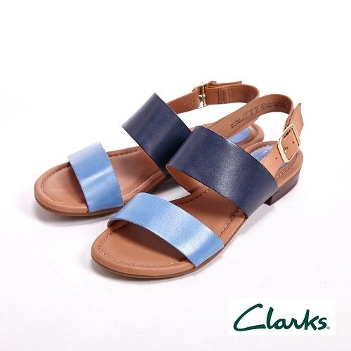 【Clarks】涼夏繽紛 經典寬版線條涼鞋 女鞋-橘(另有藍)
