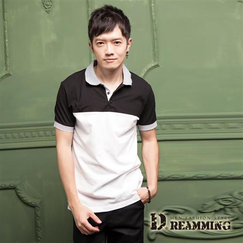 【Dreamming】雙色經典條紋拼接網眼棉質短POLO衫(共三色)