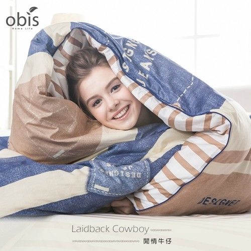 【obis】100%純棉雙人加大6X6.2尺床包兩用被組-閒情牛仔