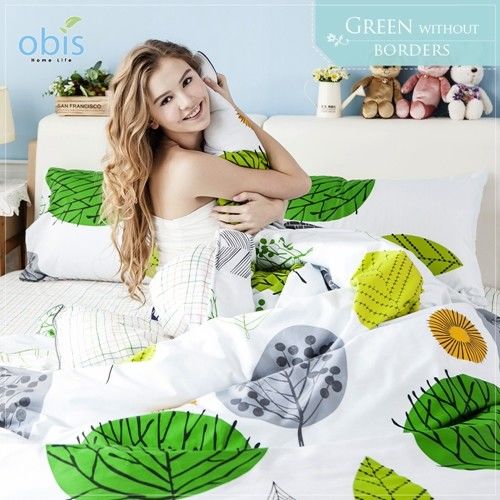 【obis】100%純棉雙雙人加大6*6.2尺床包兩用被組-綠野芳蹤