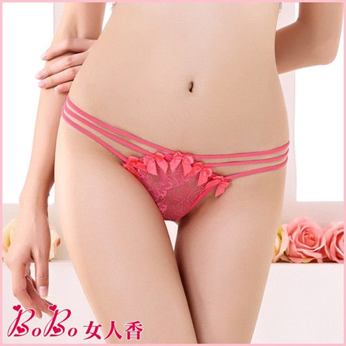 BoBo女人香 蕾絲透視迷人低腰丁字褲N2112-4-草莓牛奶粉