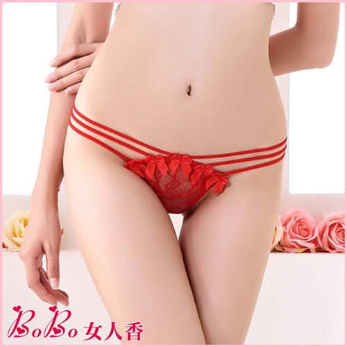 BoBo女人香 蕾絲透視迷人低腰丁字褲N2112-4-甜心紅