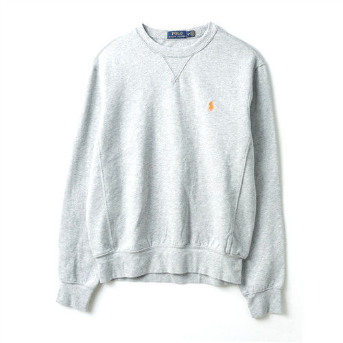 Ralph  Lauren  螢光橘小馬標圓領刷毛上衣T恤-灰(S-XL)