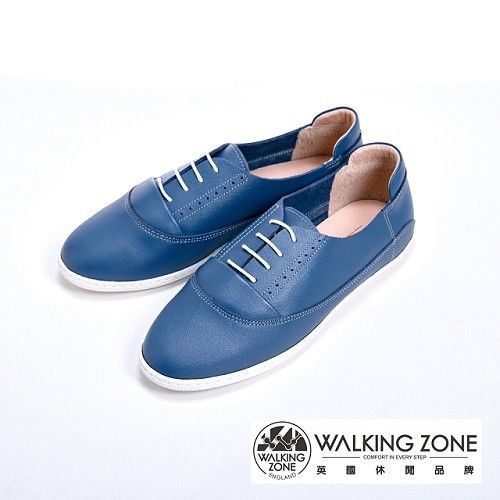 WALKING ZONE 真皮透氣休閒鞋-藍(另有米)