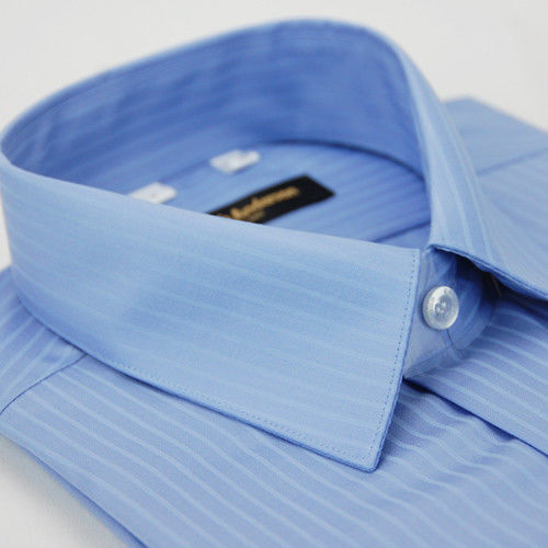 【金安德森】藍色窄版寬條紋類絲質短袖襯衫