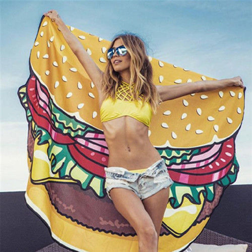 漢堡食物歐美仿真防曬沙灘巾野餐墊