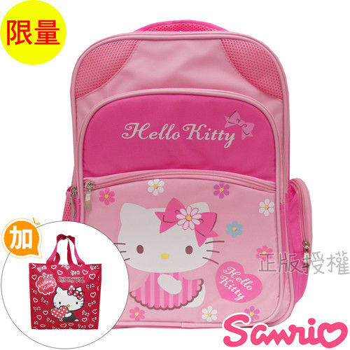 【Hello Kitty凱蒂貓】書包+提袋-花漾高級雙層後背款(粉色)