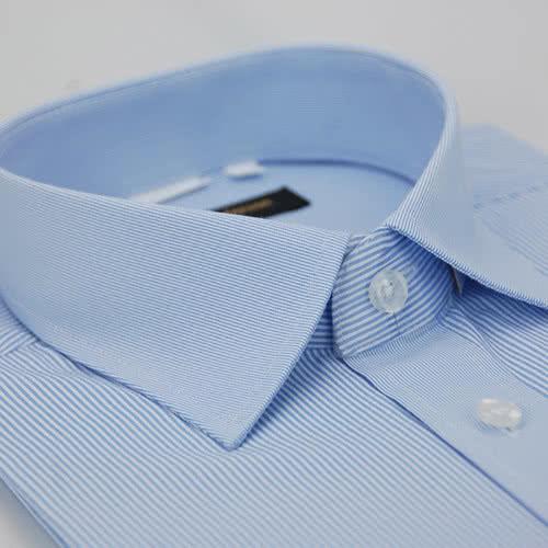 【金安德森】藍色粗細條紋變化領窄版短袖襯衫
