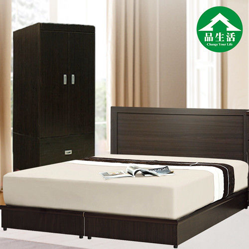 【品生活】簡約優質三件式房間組2色可選(床頭片+床底+衣櫥)雙人