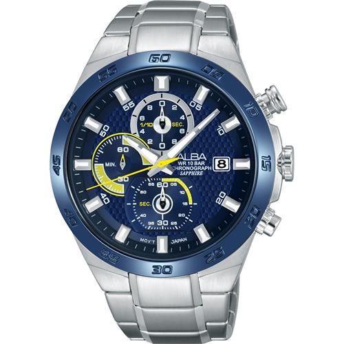 ALBA ACTIVE 活力玩酷型男計時腕錶-藍/44mm VD57-X080B(AM3339X1)