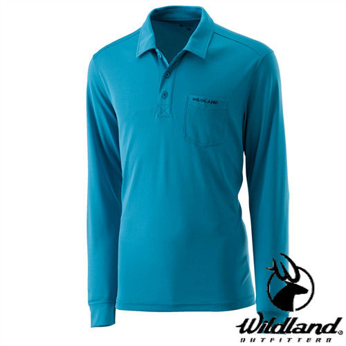 【荒野wildland】男疏水紗POLO長袖上衣 中藍色 (0A21632-77)