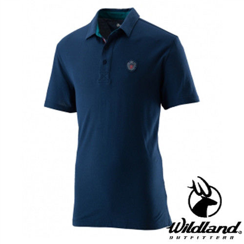 【荒野wildland】男有機棉本布領排汗衣 深藍色 (0A21618-72)