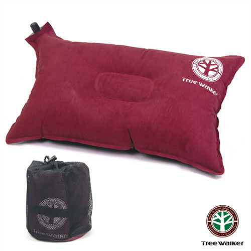 TreeWalker 舒適麂皮自動充氣枕頭- 紅色