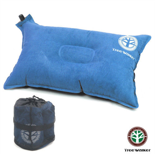 TreeWalker 舒適麂皮自動充氣枕頭- 藍色