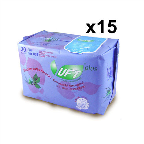 UFT蘆薈草本衛生棉--日用超值15入組 (20片裝x15包)